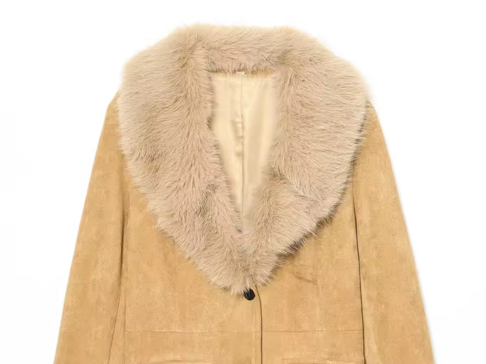 Sienna Luxe Faux Fur Trim Camel Jacket