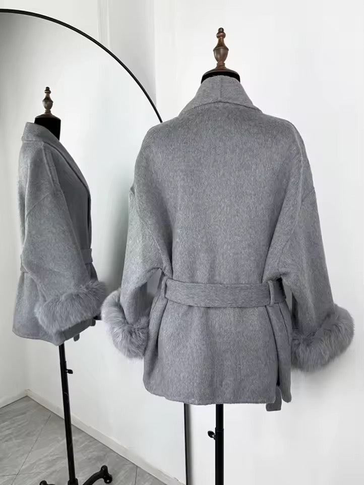 Monaco Luxe Belted Wrap Coat with Faux Fur Detail