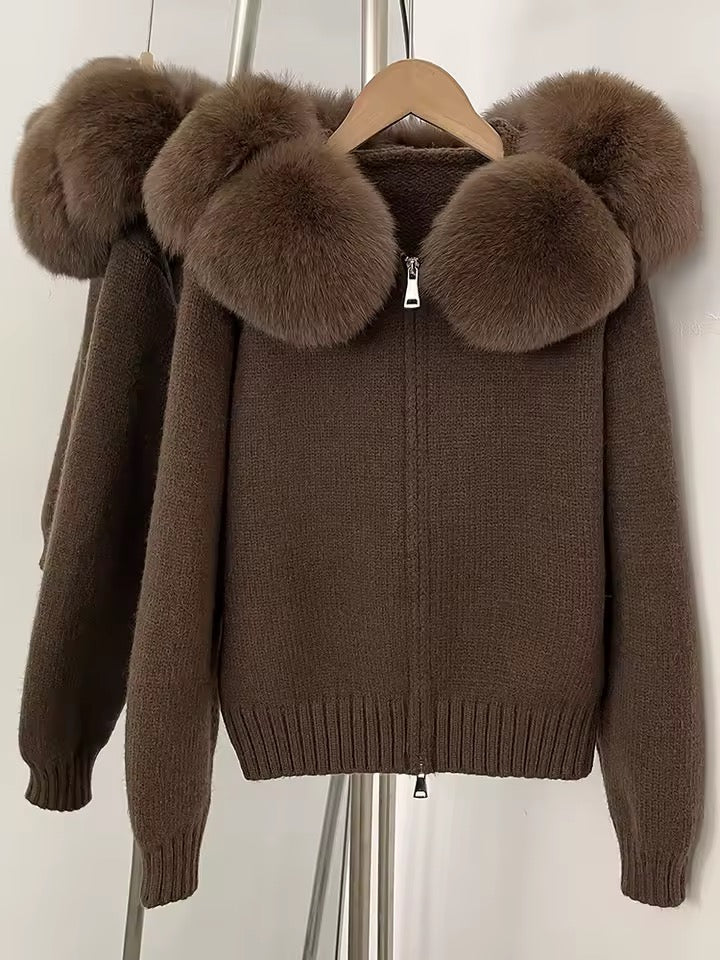 Sina Fox-Fur Cozy Knit Jacket