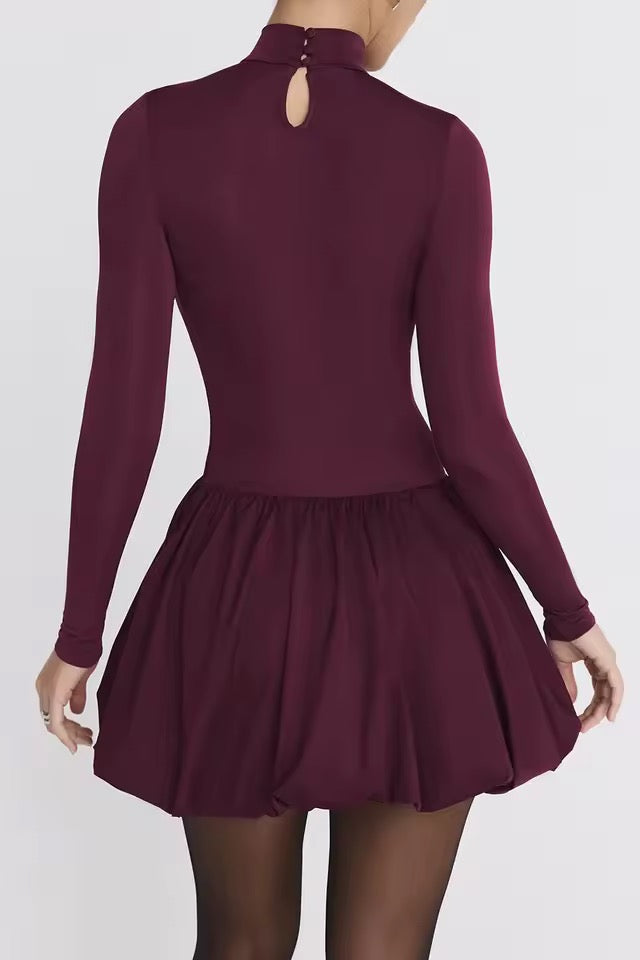 Elira Burgundy Bubble Hem Mini Dress