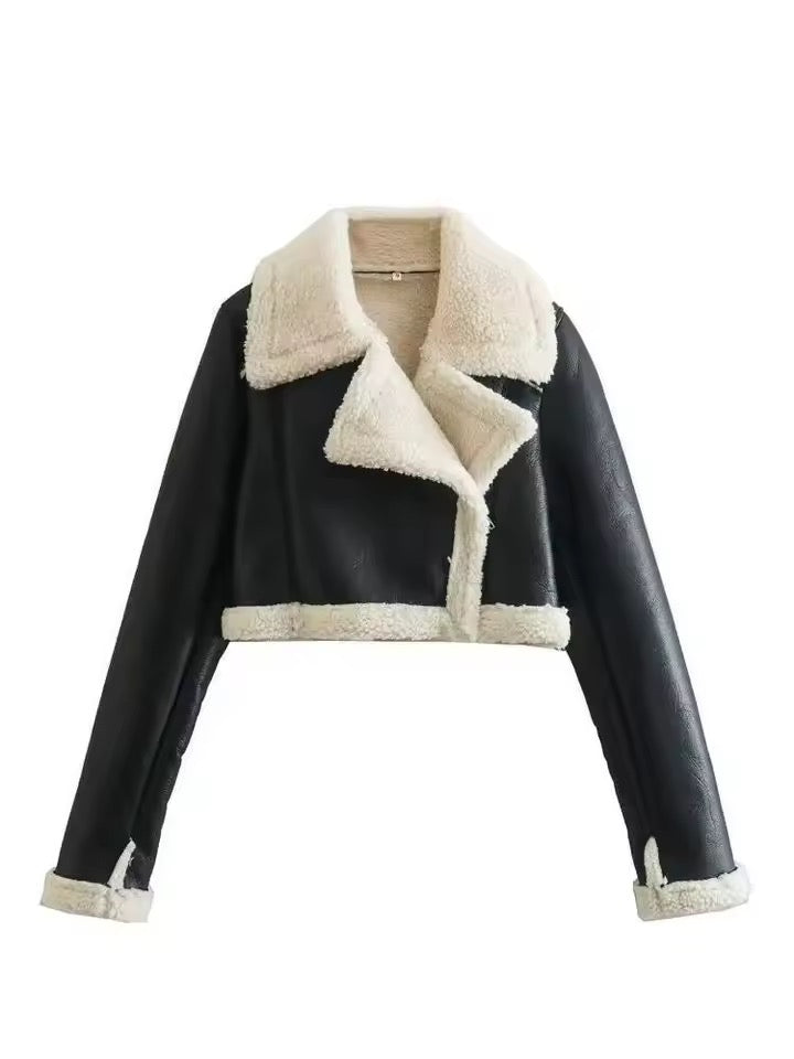AURA Faux Fur Leather Cropped Coat