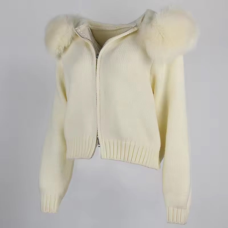Sina Fox-Fur Cozy Knit Jacket