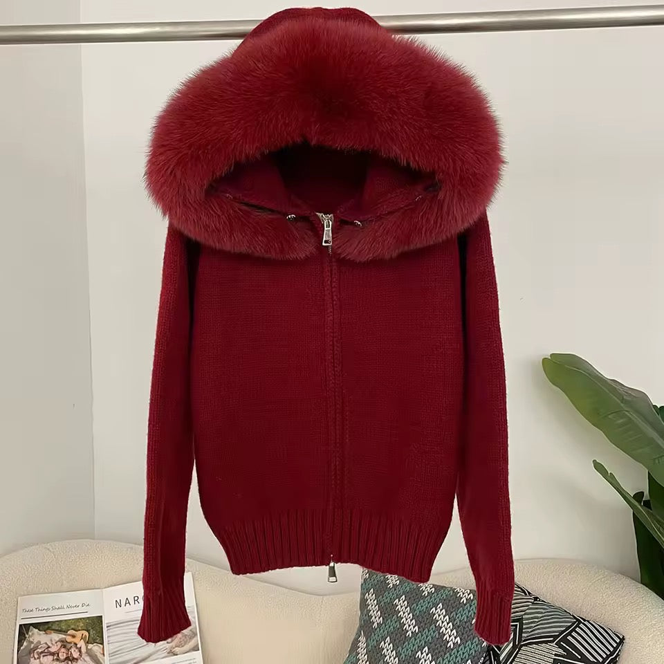 Sina Fox-Fur Cozy Knit Jacket