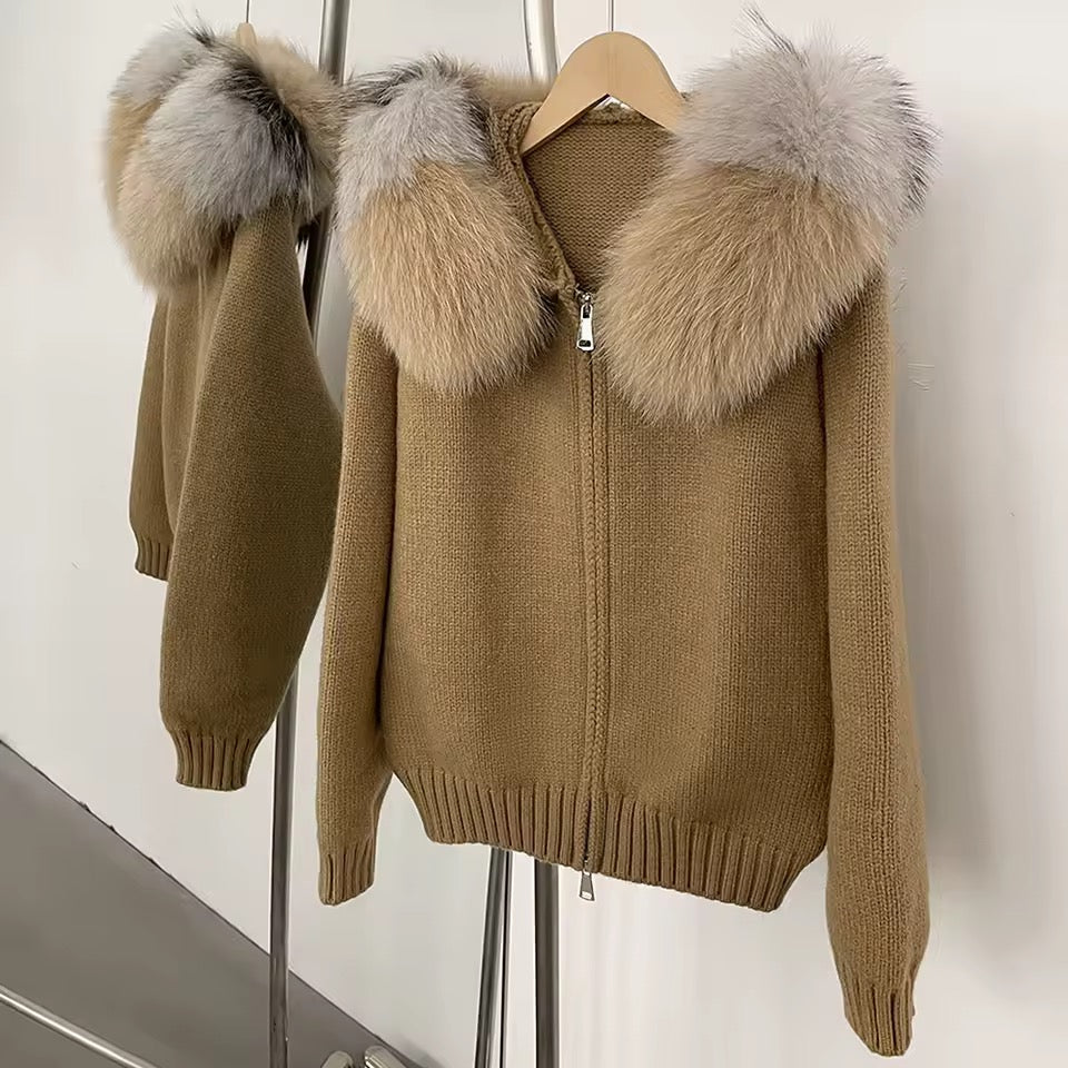 Sina Fox-Fur Cozy Knit Jacket
