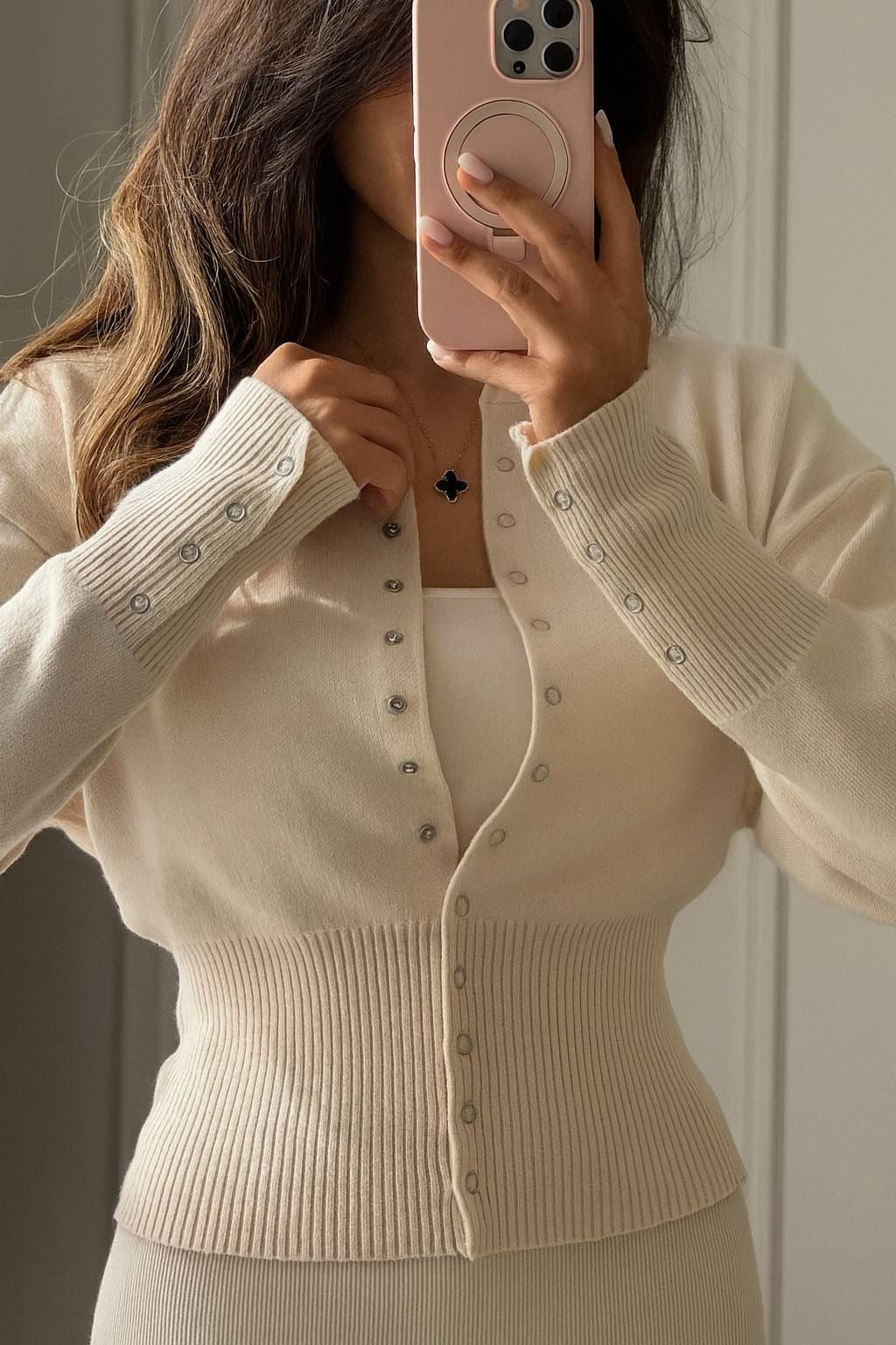 Amina Sculpted Snap-Detail Knit Cardigan