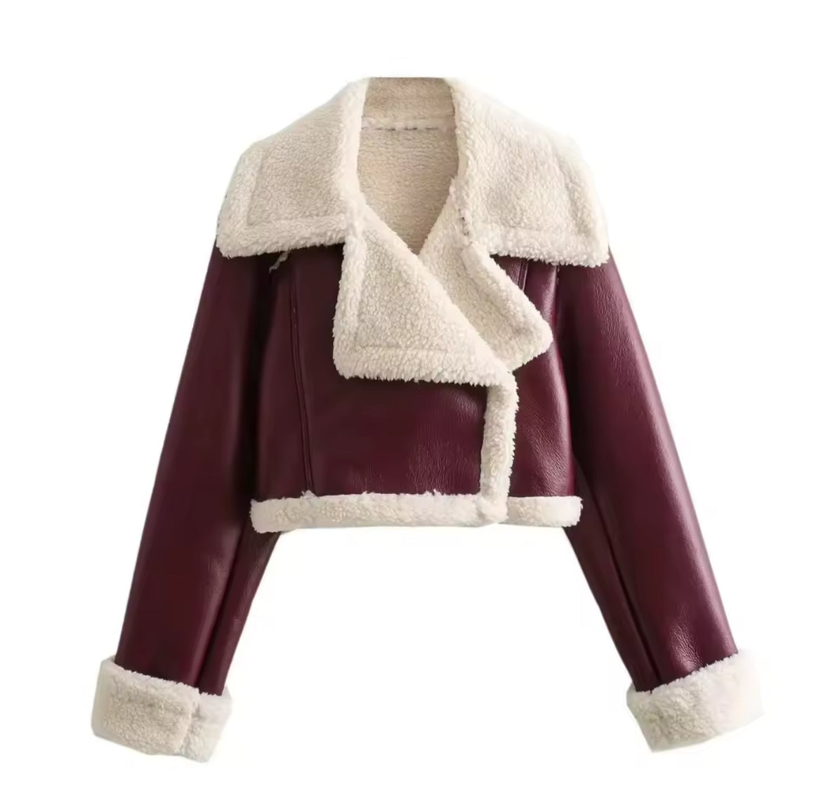 AURA Faux Fur Leather Cropped Coat