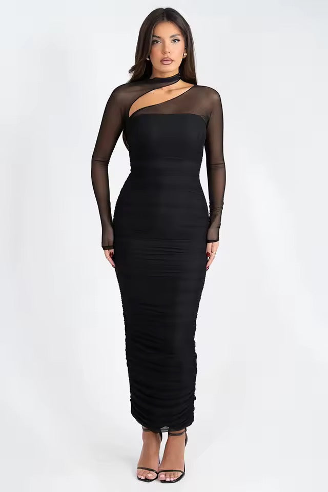 Néra Mesh Illusion Maxi Dress