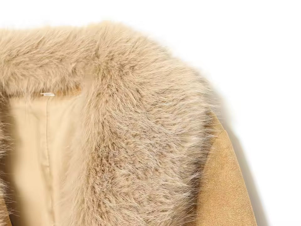 Sienna Luxe Faux Fur Trim Camel Jacket