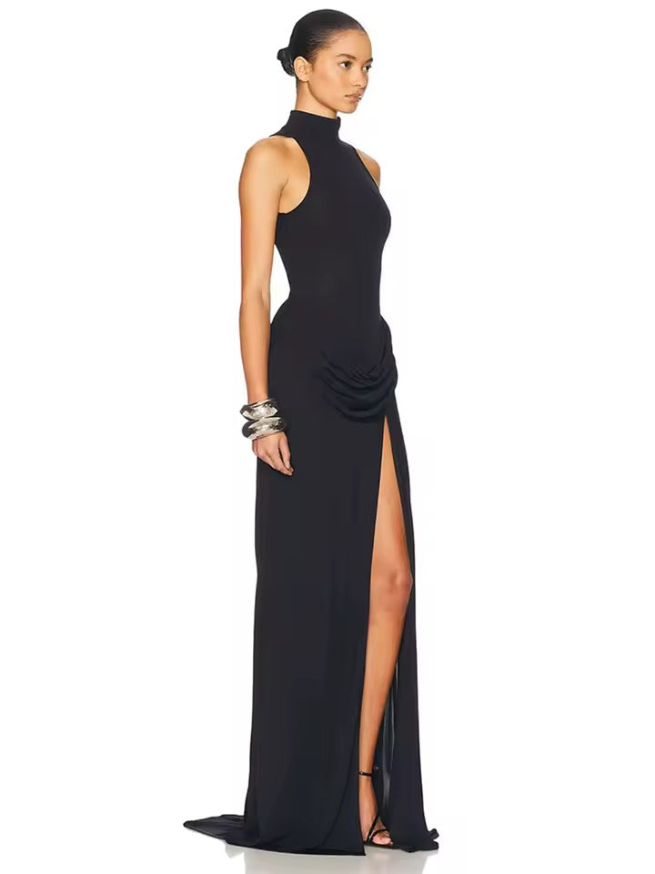 Selene High-Slit Turtleneck Maxi Dress