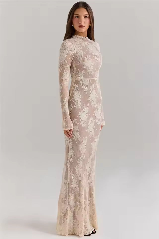 Auriane High Collar Lace Maxi Dress