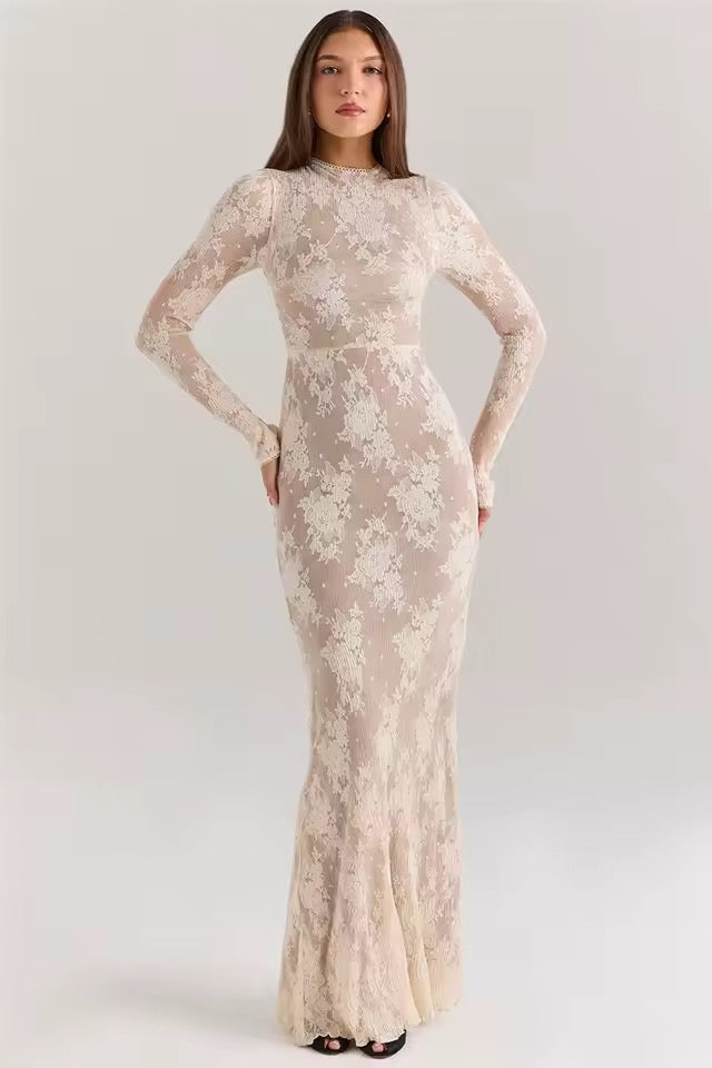 Auriane High Collar Lace Maxi Dress