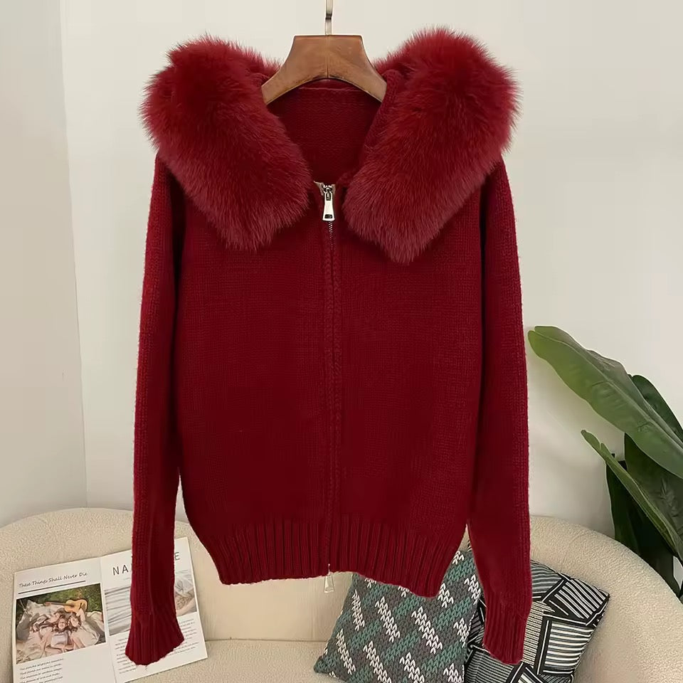 Sina Fox-Fur Cozy Knit Jacket