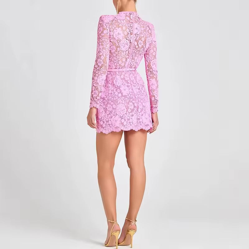 Amelie Lace Blossom Long-Sleeve Mini
