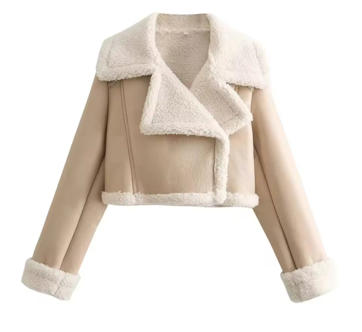 AURA Faux Fur Leather Cropped Coat