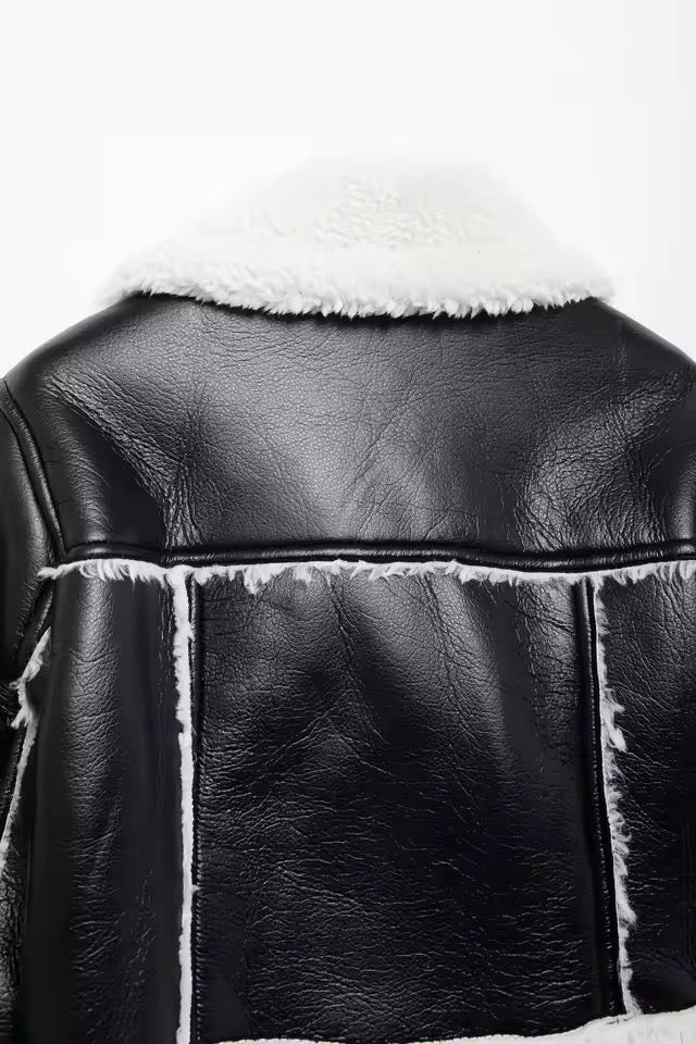 AURA Faux Fur Leather Cropped Coat