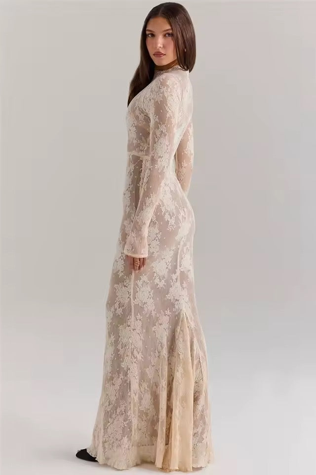 Auriane High Collar Lace Maxi Dress