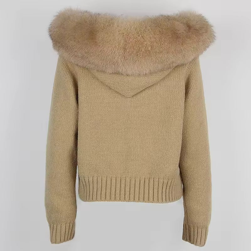 Sina Fox-Fur Cozy Knit Jacket