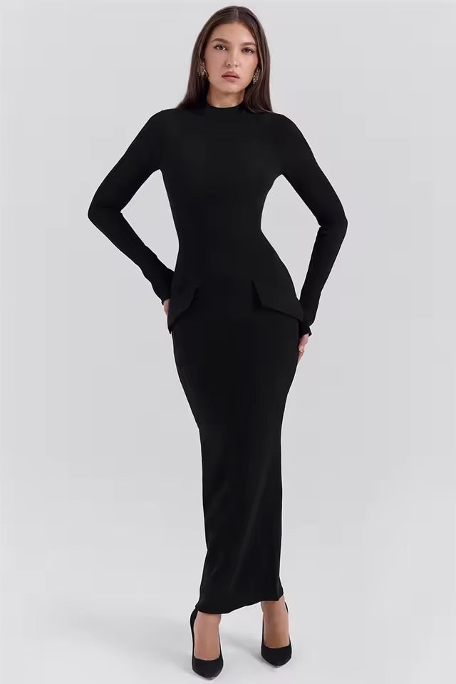 Clara Noir Structured Pocket Midi Dress