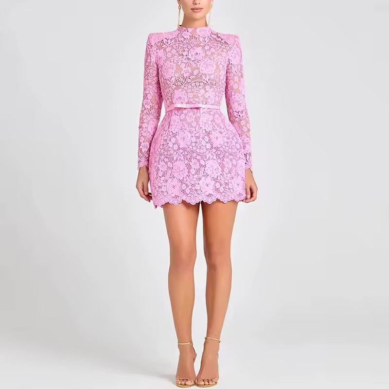 Amelie Lace Blossom Long-Sleeve Mini
