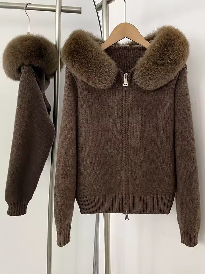 Sina Fox-Fur Cozy Knit Jacket