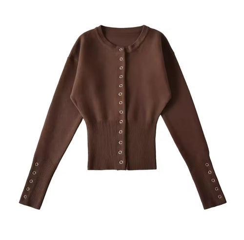 Amina Sculpted Snap-Detail Knit Cardigan