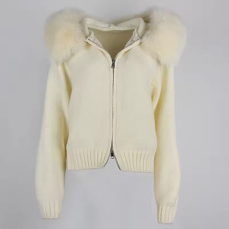 Sina Fox-Fur Cozy Knit Jacket