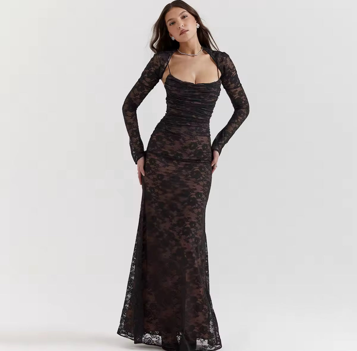 Mireya Lace V-Neck Long-Sleeve Maxi Dress