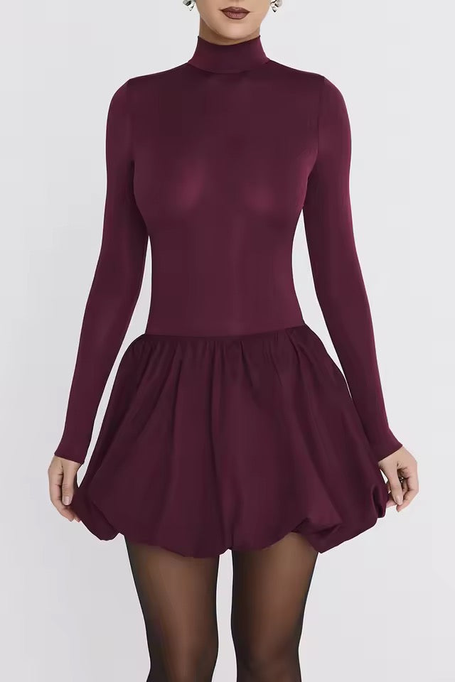 Elira Burgundy Bubble Hem Mini Dress
