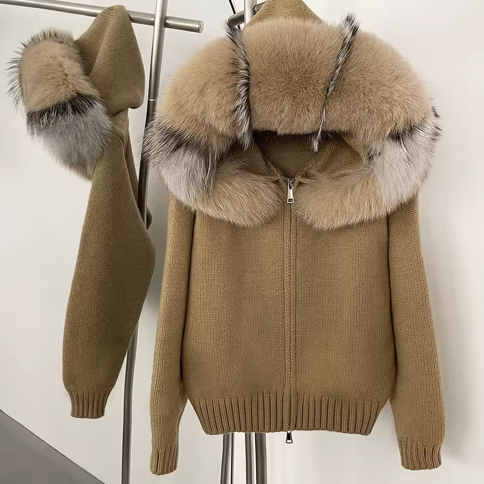 Sina Fox-Fur Cozy Knit Jacket