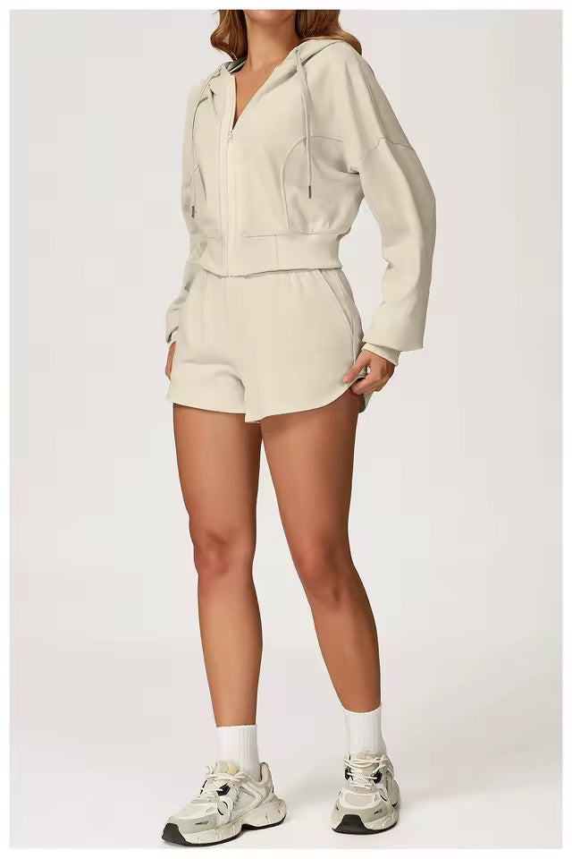 SYLA Cozy Motion 2-Piece Set – Zip Hoodie + Sweat Shorts