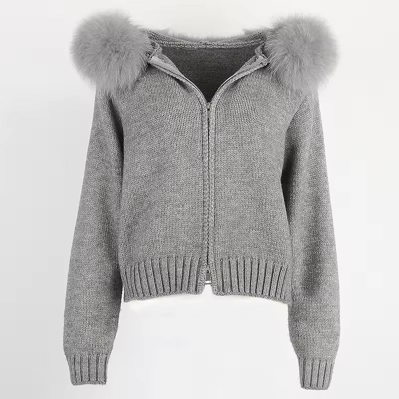 Sina Fox-Fur Cozy Knit Jacket