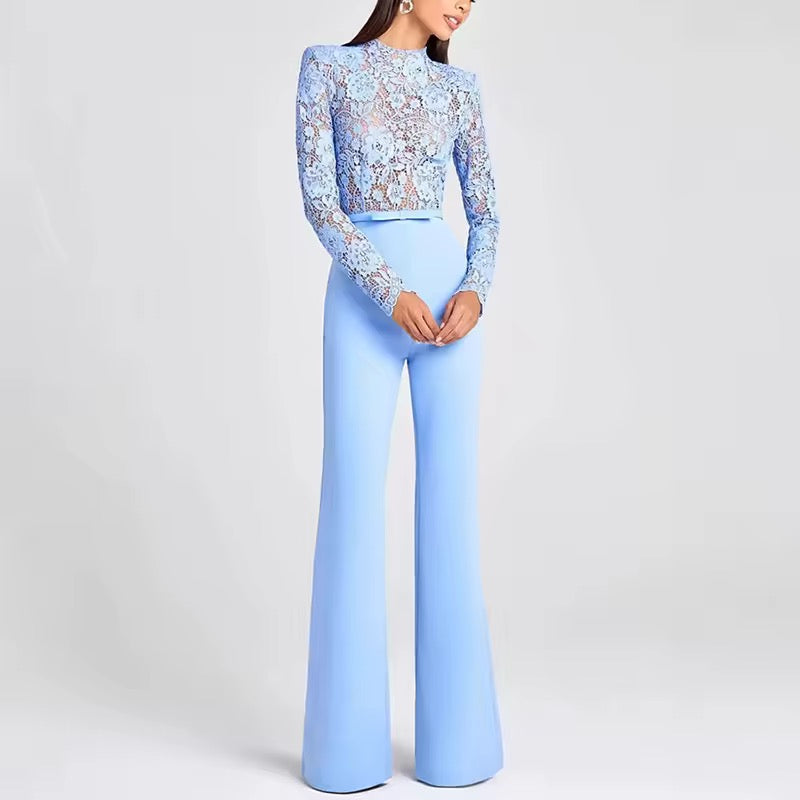 Celeste Lace Flare High-Neck Jumpsuit