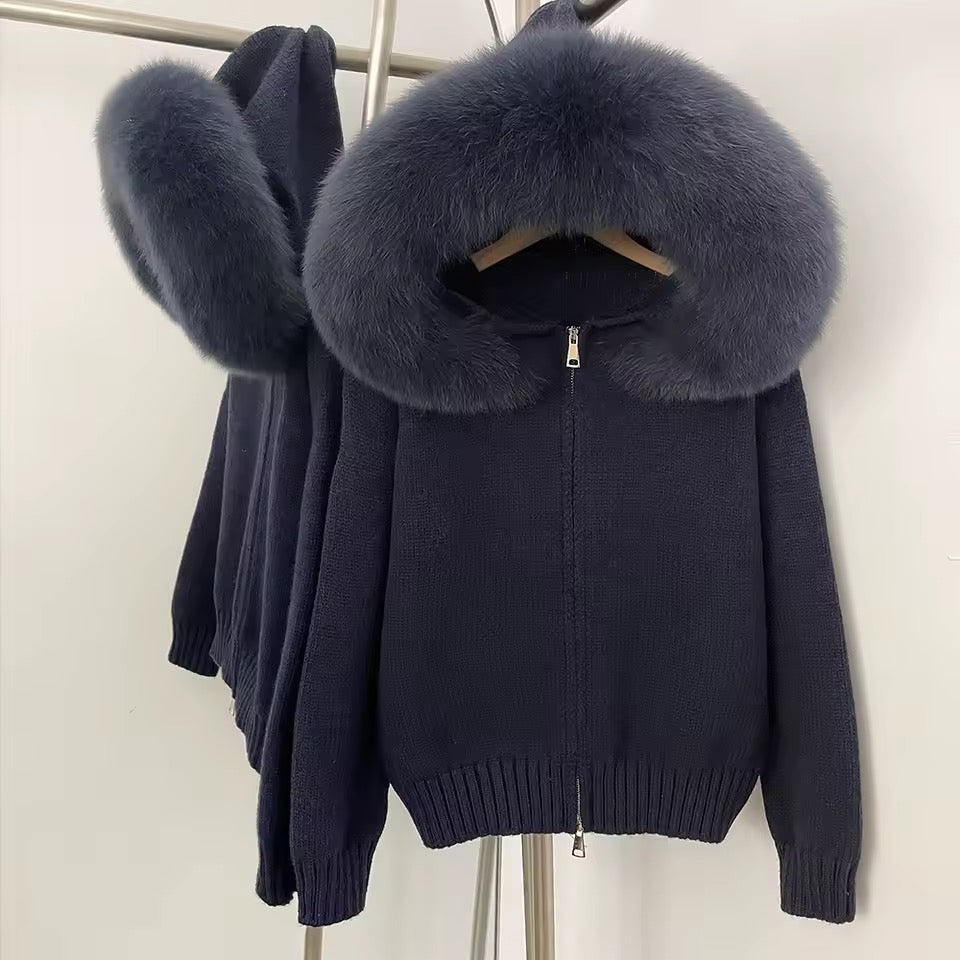 Sina Fox-Fur Cozy Knit Jacket