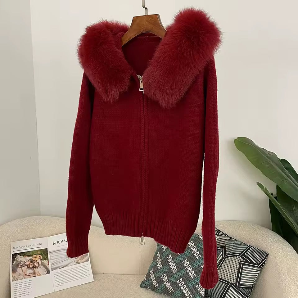 Sina Fox-Fur Cozy Knit Jacket