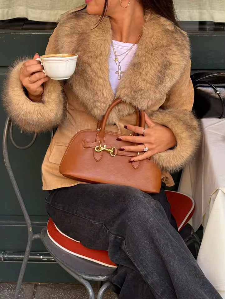 Sienna Luxe Faux Fur Trim Camel Jacket